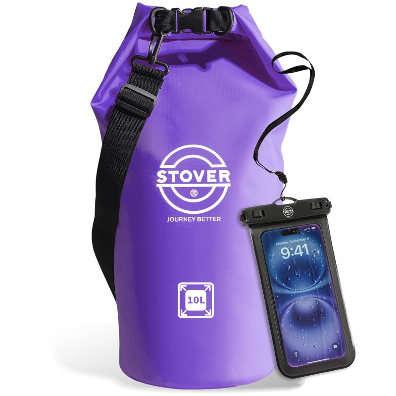 STOVER 5/10/25/30/40/55L Waterproof Dry Bag, Medium Lightweight Roll Top Dry Bag Backpack w/Waterproof Phone Case, Kayaking, Travel, Hiking, Fishing, Tubing, Camping, the Beach, Men/Women (Purple) - Image 1