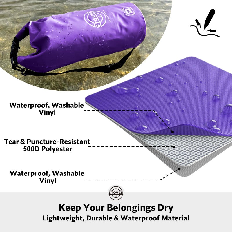 STOVER 5/10/25/30/40/55L Waterproof Dry Bag, Medium Lightweight Roll Top Dry Bag Backpack w/Waterproof Phone Case, Kayaking, Travel, Hiking, Fishing, Tubing, Camping, the Beach, Men/Women (Purple) - Image 2