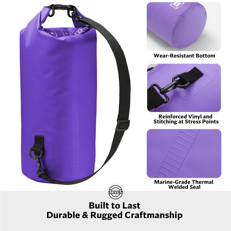 STOVER 5/10/25/30/40/55L Waterproof Dry Bag, Medium Lightweight Roll Top Dry Bag Backpack w/Waterproof Phone Case, Kayaking, Travel, Hiking, Fishing, Tubing, Camping, the Beach, Men/Women (Purple) - Image 3