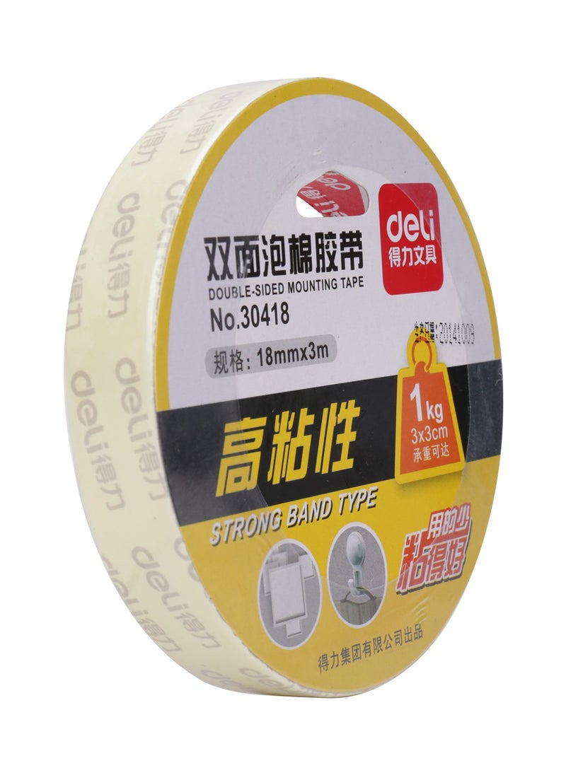 Deli Deli 30418 Double-Sided Foam Mounting Tape – 18mm x 3m x 1mm, White, Strong Adhesion, Holds up to 1kg per 3x3cm  - Image 2