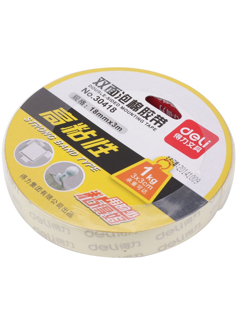 Deli Deli 30418 Double-Sided Foam Mounting Tape – 18mm x 3m x 1mm, White, Strong Adhesion, Holds up to 1kg per 3x3cm  - Image 3
