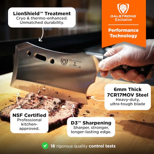 Dalstrong Obliterator Meat & Veggie Cleaver Knife - 9 inch - Gladiator Series R - Wood Stand & Sheath Cover - Razor Sharp Heavy Duty Bone Chopper- 3lbs 6mm Thick - 7CR17MOV Carbon Steel - G10 Handle - Image 3