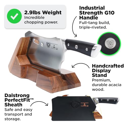 Dalstrong Obliterator Meat & Veggie Cleaver Knife - 9 inch - Gladiator Series R - Wood Stand & Sheath Cover - Razor Sharp Heavy Duty Bone Chopper- 3lbs 6mm Thick - 7CR17MOV Carbon Steel - G10 Handle - Image 4