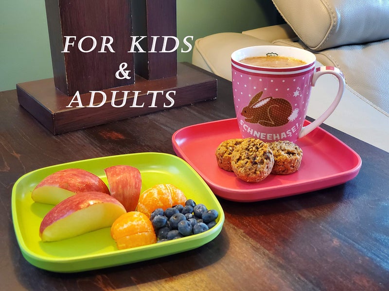 1 Click Bamboo Kids Plates, (4 Color Set), Stackable, Reusable, Deep sides for Easy Kids, Toddlers and Big Kids Feeding, Dishwasher Safe, Bamboo Dinnerware Set - Image 4