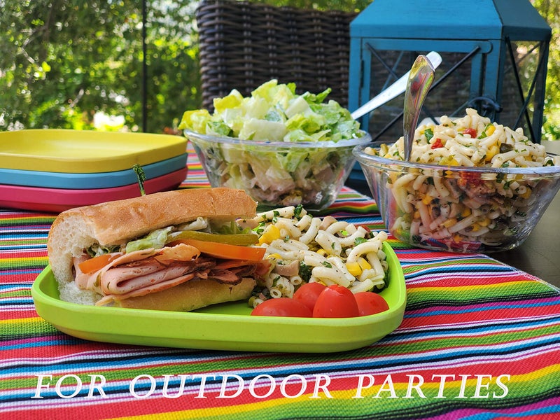 1 Click Bamboo Kids Plates, (4 Color Set), Stackable, Reusable, Deep sides for Easy Kids, Toddlers and Big Kids Feeding, Dishwasher Safe, Bamboo Dinnerware Set - Image 3