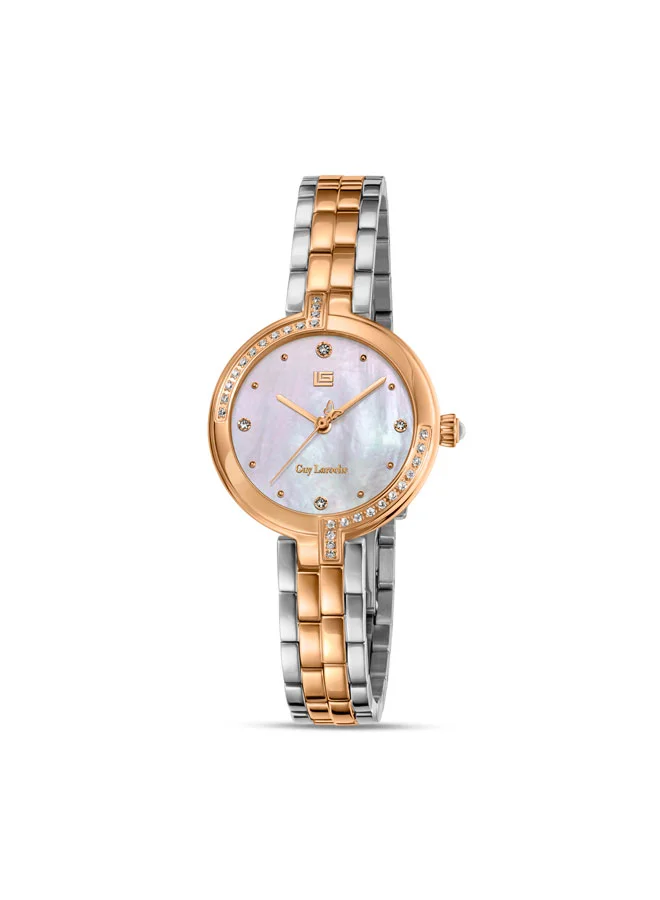 غاي لاروش Angela White Dial Stainless Steel Bracelet Analog Watch for Women, 27mm