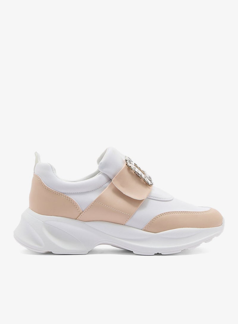 Ginger Diamante Trim  Mix Material Lycra Sneakers - Image 1