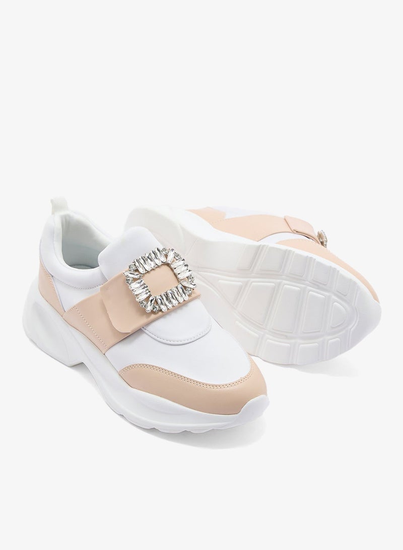 Ginger Diamante Trim  Mix Material Lycra Sneakers - Image 3