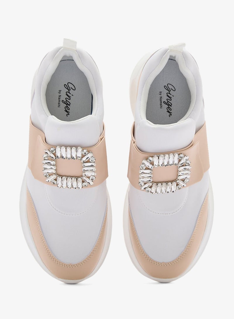 Ginger Diamante Trim  Mix Material Lycra Sneakers - Image 4