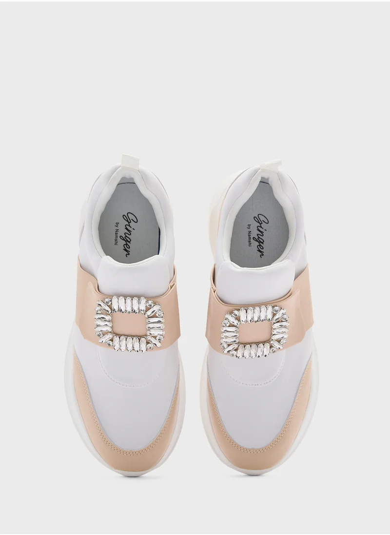 جينجر Diamante Trim  Mix Material Lycra Sneakers