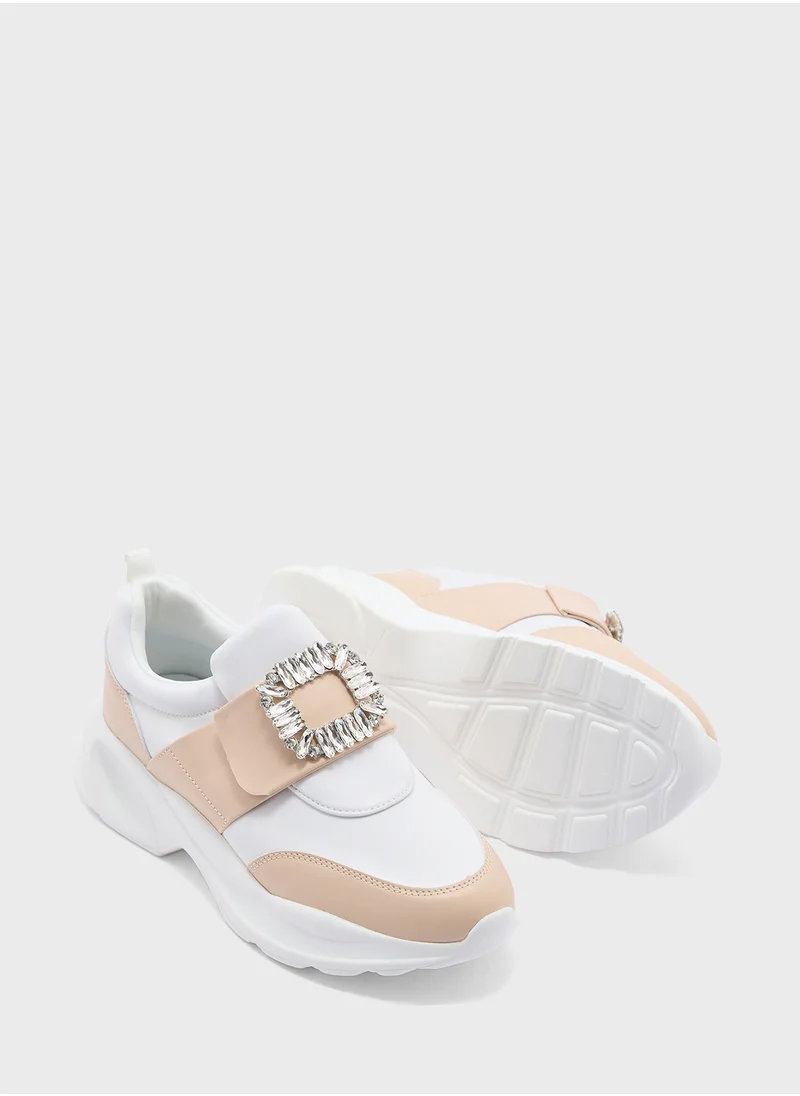 جينجر Diamante Trim  Mix Material Lycra Sneakers