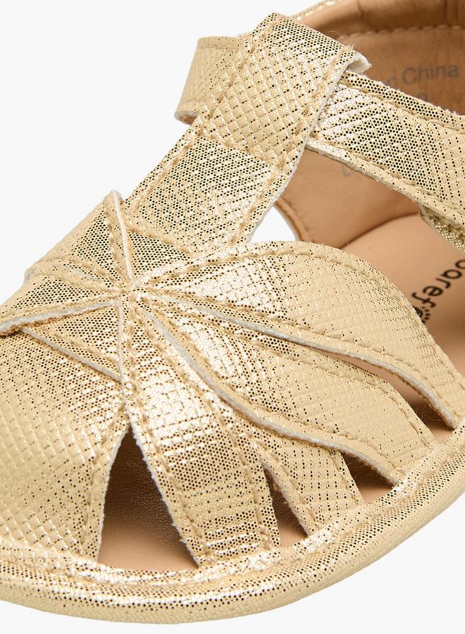 Barefeet Sandels With Hook & Loop Closure, Metallic Design - Image 4