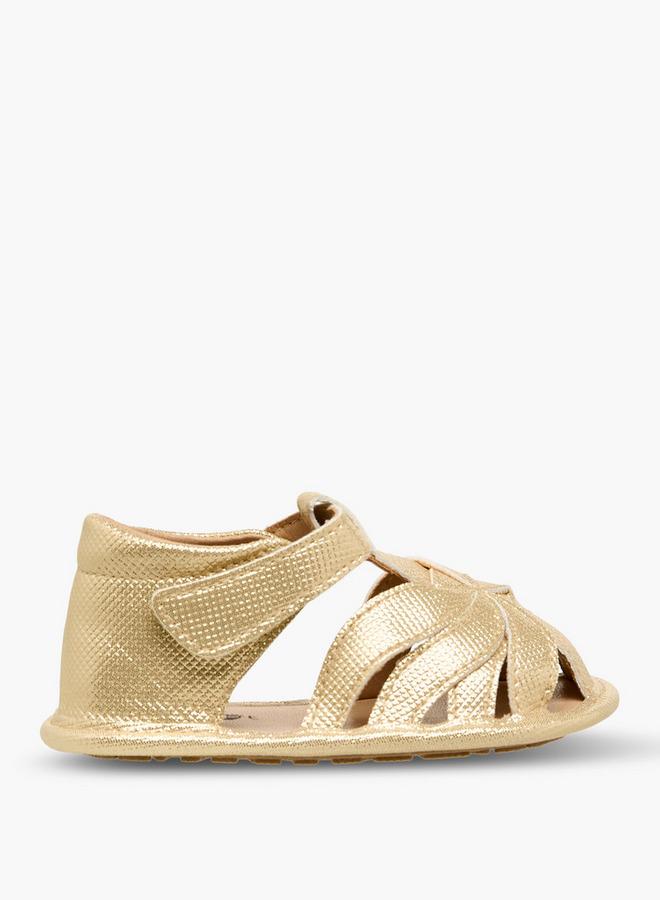 Barefeet Sandels With Hook & Loop Closure, Metallic Design - Image 3