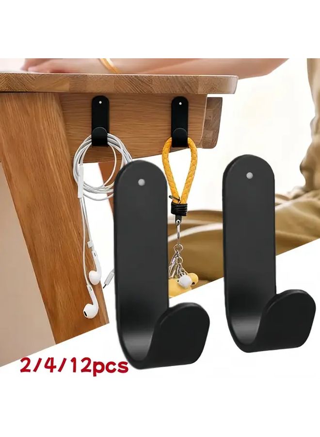 4pcs Black J Shaped Self Adhesive Hooks Heavy Duty Metal Wall Mounted Storage For Towels Keys - Image 2