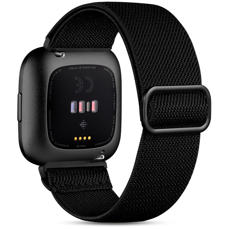 Witzon Compatible with Fitbit Versa/Lite/Fitbit Versa 2 Bands for Women Men, Adjustable Strechy Solo Loop Replacement Wristband Elastic Bands for Versa 2 Smart Watch, Black - Image 1