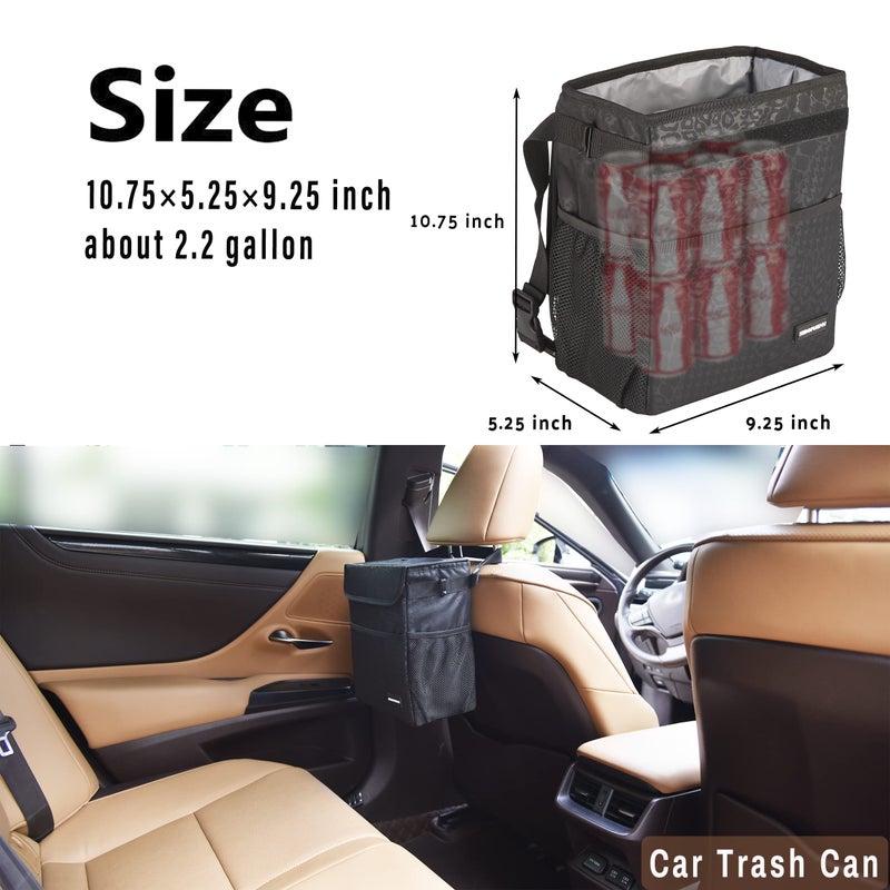 SIBOFUEGO Cute Car Trash Can with Lid â€“ Multipurpose Collapsible Trash Bin for Car, Leak-Proof Organizer, Waterproof Garbage Can with Storage Pockets & Adjustable Straps, 2 Gallons (Black Leopard) - Image 3