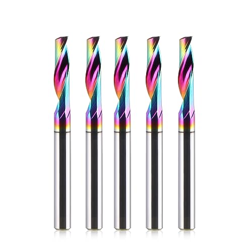 HOZLY CNC Single Flute Router Bits 4mm(5/32") Shank,4mm（5/32”） Cutting Dia,15mm (3/5") Cutting Length,Solid Tungsten Carbide Alloy End Mill, DLC Coating Milling Cutter for Aluminium,Pack of 5 - Image 1