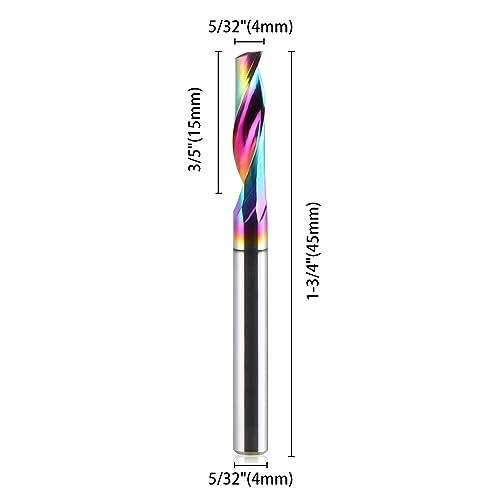 HOZLY CNC Single Flute Router Bits 4mm(5/32") Shank,4mm（5/32”） Cutting Dia,15mm (3/5") Cutting Length,Solid Tungsten Carbide Alloy End Mill, DLC Coating Milling Cutter for Aluminium,Pack of 5 - Image 2