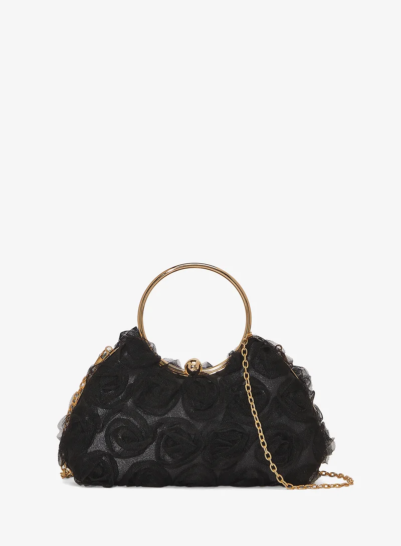 Black Detailed Ring Handle Bag