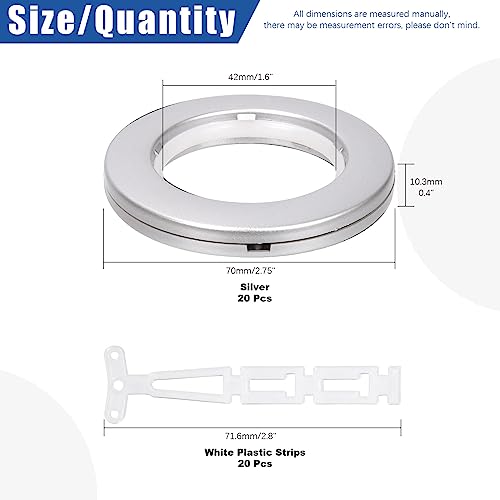Glarks 20 Sets 158 42mm ID Curtain Grommets Plastic Grommet Eyelets Rings with Washers Easy Push Snap Grommet Low Noise Sliding Curtain Ring for DIY Curtains Canvas Leather Craft Silver - Image 3