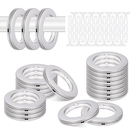 Glarks 20 Sets 158 42mm ID Curtain Grommets Plastic Grommet Eyelets Rings with Washers Easy Push Snap Grommet Low Noise Sliding Curtain Ring for DIY Curtains Canvas Leather Craft Silver - Image 1