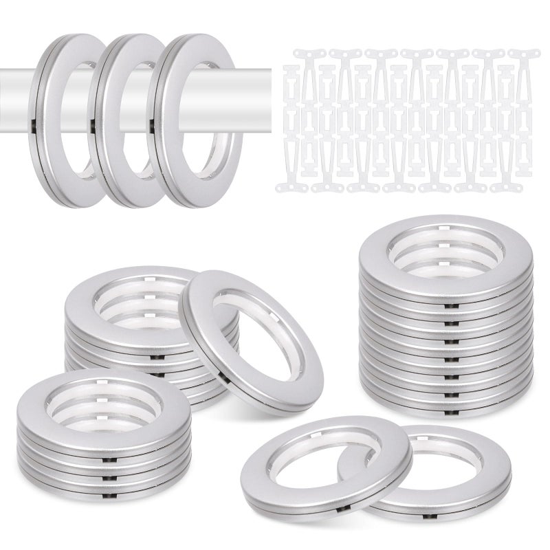 Glarks 20 Sets 158 42mm ID Curtain Grommets Plastic Grommet Eyelets Rings with Washers Easy Push Snap Grommet Low Noise Sliding Curtain Ring for DIY Curtains Canvas Leather Craft Silver - Image 2