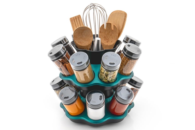 AVVIC MART Spice Rack, Revolving Round Shape Transparent Pack of 16 Jar Spice Rack Container Masala Box for Kitchen (SkyBlue) - Image 5
