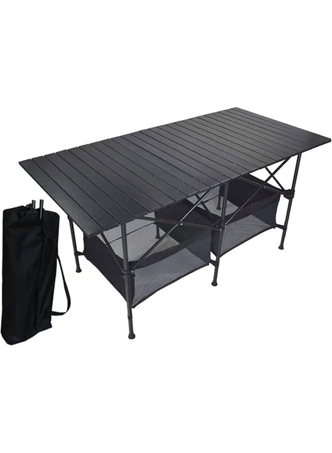 DAYONG Foldable Camping Table, Large Portable Roll-Up Picnic Table With Mesh Storage Bag, Adjustable Height Patio Table For Indoor Outdoor Bbq Beach Fishing Cooking Hiking. (Colourb)