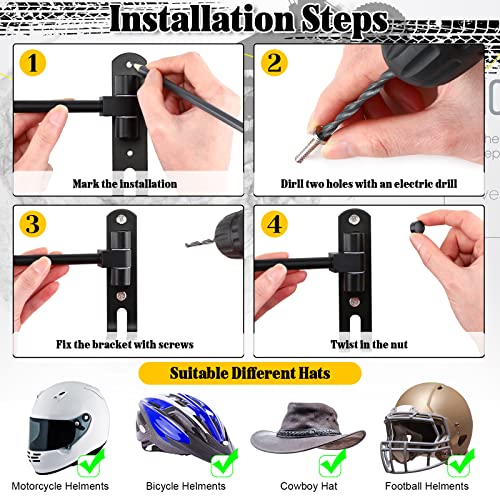 Shimeyao 6 Pack Motorcycle Helmet Rack Wall Mount Helmet Holder 180° Rotation Motorcycle Gear Hanger Display Stand with 2 Hooks for Men Women, Bike Coats, Caps, Jacket, Glove, Sportswear Accessories - Image 4