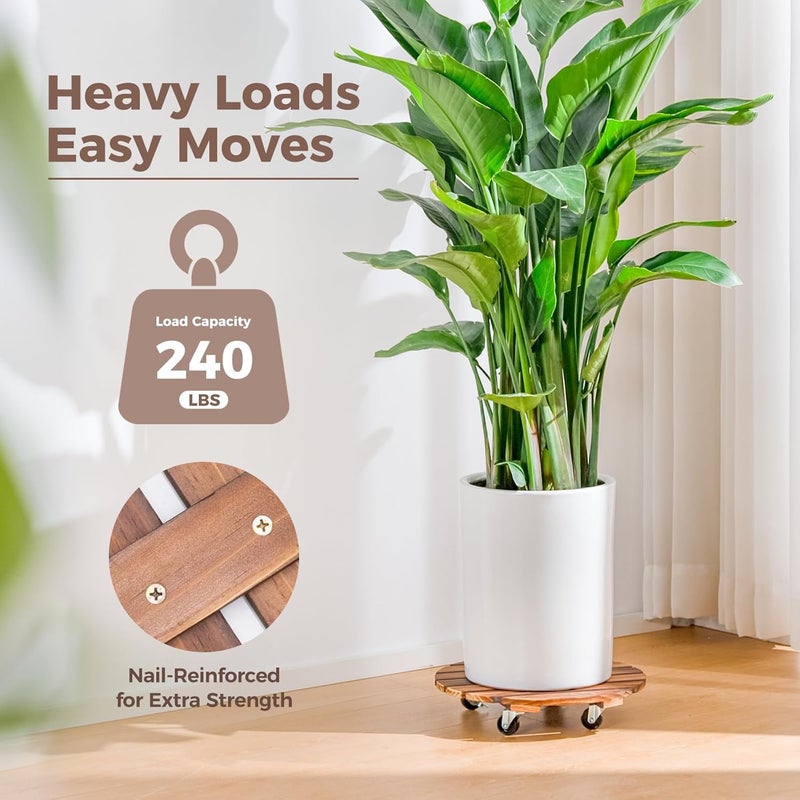 Bamworld حامل نباتات داخلي وخارجي عربة نباتات بعجلات 12 بوصة حامل نباتات دوار بعجلات عربة أصص عربة زهور دوللي نباتات للاستخدام الثقيل للنباتات الكبيرة بكرات نباتات (عبوة من قطعتين) - Image 4