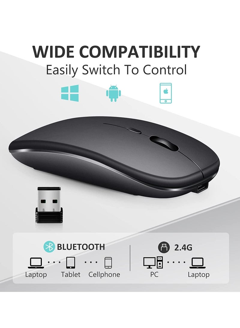 SYOSI Wireless Mouse Rechargeable Compatible with Bluetooth Mouse 2.4G Slim Dual Mode Cordless Mouse 800/1200/1600 DPI Silent Computer Mice with USB Type C Receiver Compatible with PC Laptop - Image 4