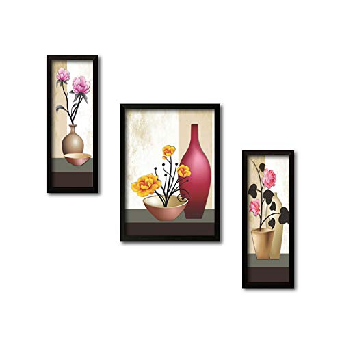 PAPER PLANE DESIGN Floral Wall Painting with Frames Wall Art Hanging - Set of 3 (Black, 35 cm x 52 cm) - Image 1