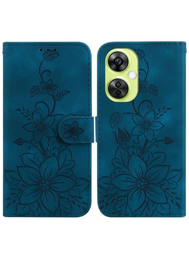 HuHa Case Cover For For OnePlus Nord CE 3 Lite / N30 Lily Embossed Leather Phone Case(Dark Blue) 