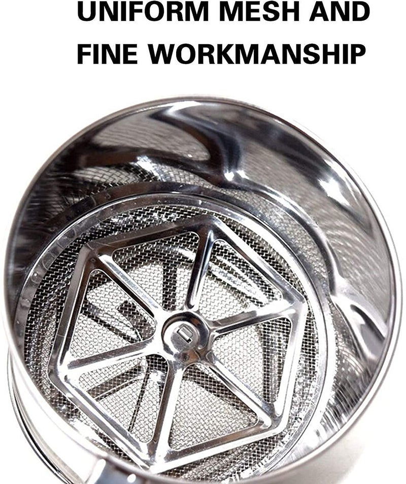 SM Double Layers Sieve Stainless Steel Handheld Flour Sifter Baking Sifter Squeeze Metal Fine Mesh Sieve Flour Sieve Cup with Handle 3cup - Image 5