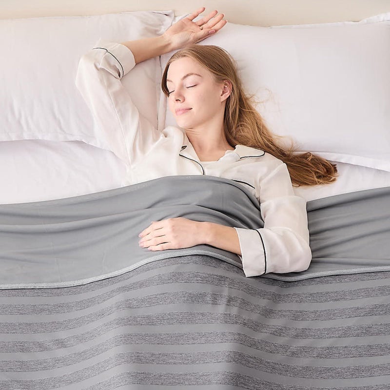 EMME Cooling Blanket for Summer QMax 04 Night Sweats 228x228cm Throw Blanket Thin Lightweight Keep Cooling Breathable Summer Blanket Queen Bed SofaChairStriped Grey