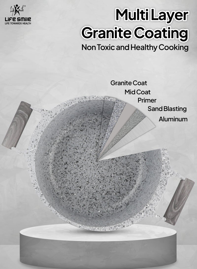 Life Smile طقم أواني طهي غير لاصقة 8 قطع - طقم أواني وأواني جرانيت، خالي 100% من PFOA، طناجر، أواني مع مقبض ويد من باكليت، طقم طهي بقاعدة تحريضية يتضمن وعاء حساء 20/24/28 سم ووعاء ضحل 26 سم - Image 4