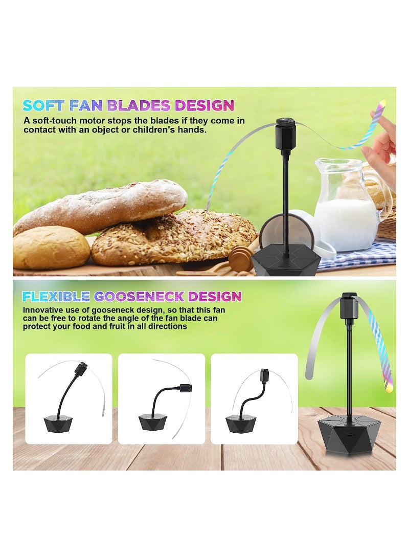 مروحات طيران قابلة للشحن محمولة للطاولات - طارد طيران مرن لتناول الطعام في الهواء الطلق، حافظ على أمان الطعام بتصميم هولوجرافي وشفرات خارجية، مثالي للنزهات والتجمعات. - Image 3