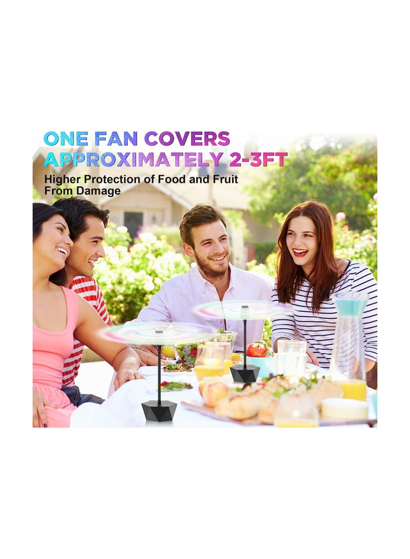 مروحات طيران قابلة للشحن محمولة للطاولات - طارد طيران مرن لتناول الطعام في الهواء الطلق، حافظ على أمان الطعام بتصميم هولوجرافي وشفرات خارجية، مثالي للنزهات والتجمعات. - Image 5