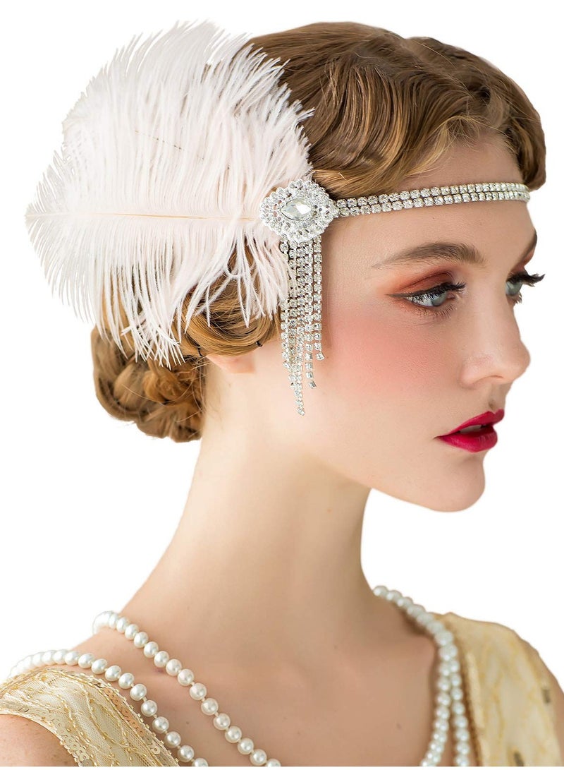 Excefore 1920's Flapper Headband, Great Gatsby Inspired Feather Headpiece 20s Art Deco Hair Accessories, PINK - Image 1