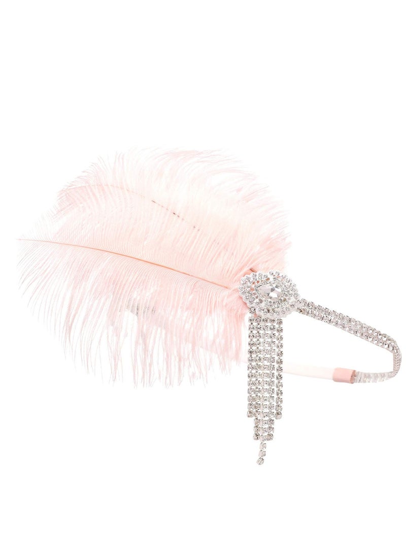 Excefore 1920's Flapper Headband, Great Gatsby Inspired Feather Headpiece 20s Art Deco Hair Accessories, PINK - Image 2
