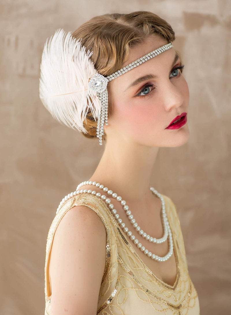 Excefore 1920's Flapper Headband, Great Gatsby Inspired Feather Headpiece 20s Art Deco Hair Accessories, PINK - Image 5