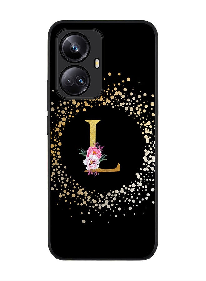Stylizedd Cover for Realme 10 Pro Plus 5G Case , Rugged Black Slim fit Phone Cases - Custom Monogram Initial Letter Floral Pattern Alphabet -L (Black) - Image 1