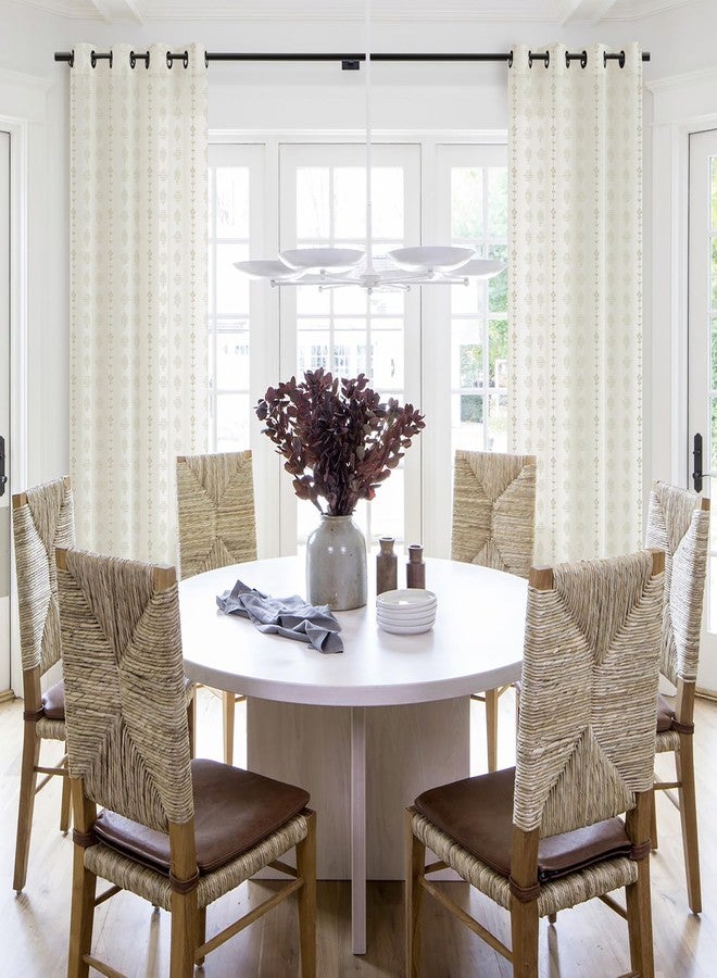 Lino Rosa Beige Curtains for Living Room Bedroom,Sheer Patterned Linen Tan Floral Print Boho Black Grommet Farmhouse Window Curtain Sheers 84 Inches Length 2 Panels Set 7 Foot 7Ft Long - Image 5