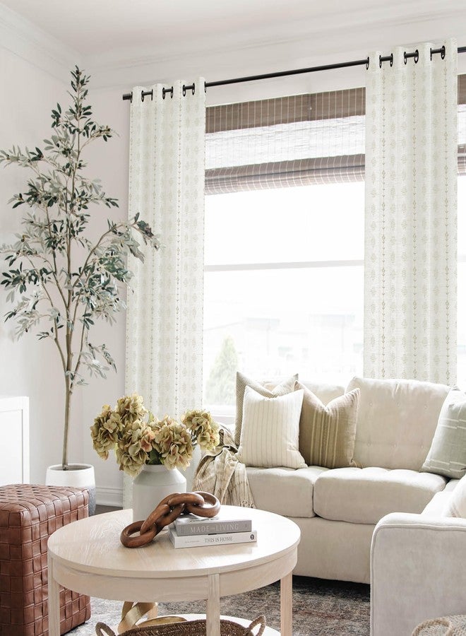 Lino Rosa Beige Curtains for Living Room Bedroom,Sheer Patterned Linen Tan Floral Print Boho Black Grommet Farmhouse Window Curtain Sheers 84 Inches Length 2 Panels Set 7 Foot 7Ft Long - Image 4