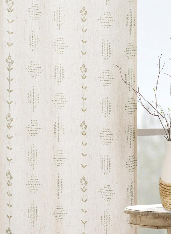 Lino Rosa Beige Curtains for Living Room Bedroom,Sheer Patterned Linen Tan Floral Print Boho Black Grommet Farmhouse Window Curtain Sheers 84 Inches Length 2 Panels Set 7 Foot 7Ft Long - Image 3