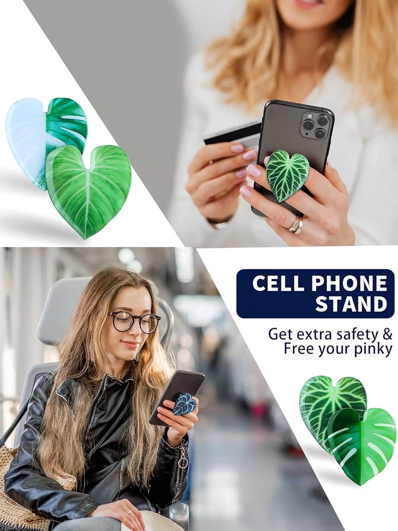 Macarrie 8 Pcs Tropical Leaves Phone Holder Green Plant Cell Phone Grip Holder Monstera Philodendron Anthurium Mobile Cute Holder for Smartphone and Tablets - Image 3