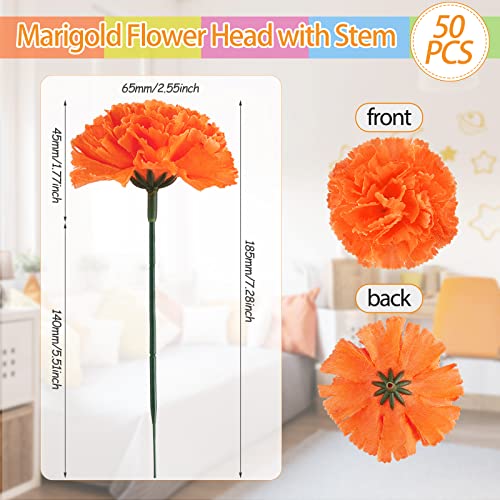 Syhood 50 Pcs Mexican Marigold Flower Bulk Decorations Flores Artificiales Fiesta Party Decorations for Mexican Backdrop Party Floral with Stems DIY Marigold Garland - Image 2