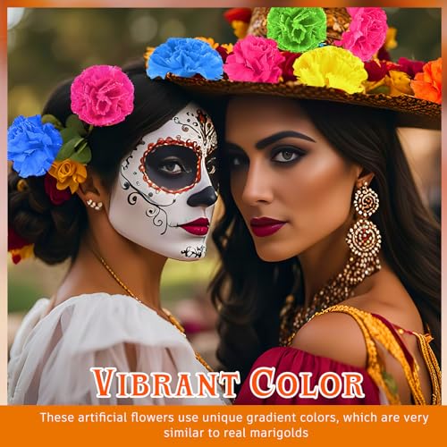Syhood 50 Pcs Mexican Marigold Flower Bulk Decorations Flores Artificiales Fiesta Party Decorations for Mexican Backdrop Party Floral with Stems DIY Marigold Garland - Image 4