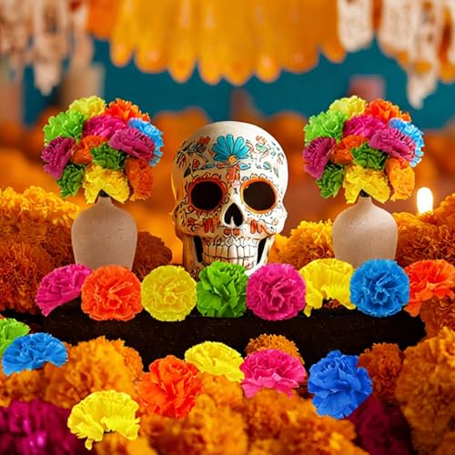 Syhood 50 Pcs Mexican Marigold Flower Bulk Decorations Flores Artificiales Fiesta Party Decorations for Mexican Backdrop Party Floral with Stems DIY Marigold Garland - Image 5