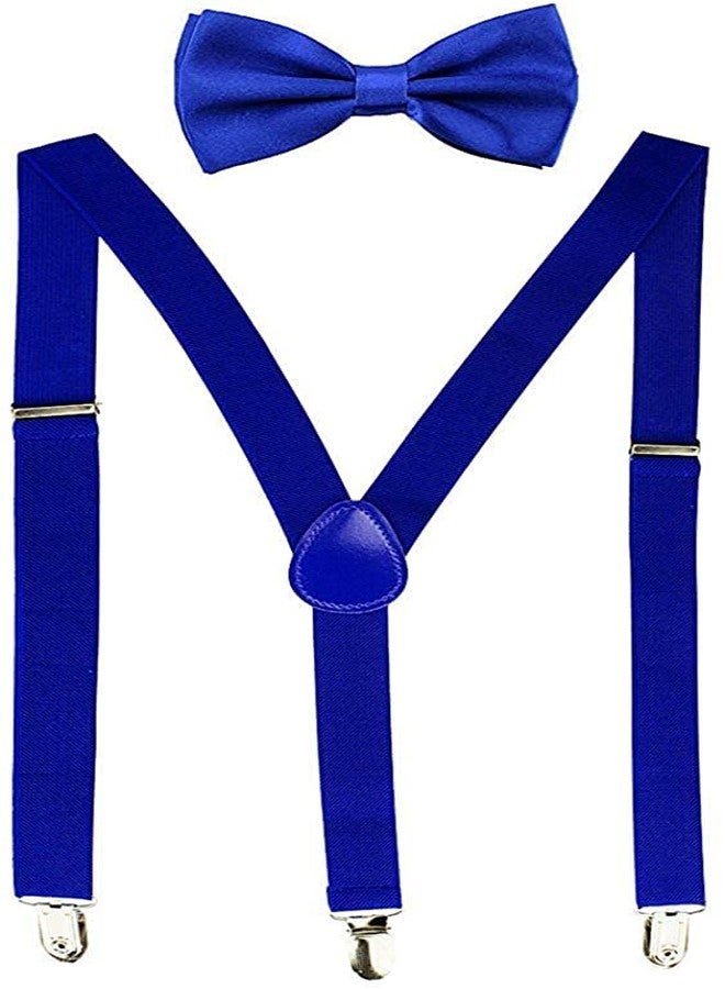 magicX Suspender with Pre-Tied Bow Tie for Kids- Adjustable,Y Back, Free Size-Royal Blue, Unisex (ROYAL BLUE) (0-5 Years)
